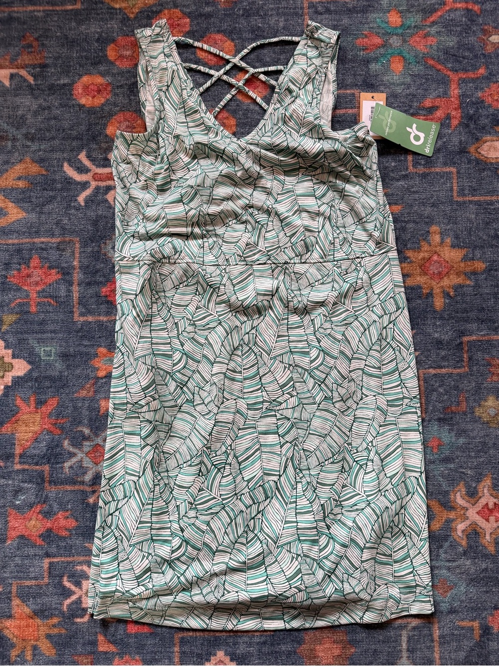 Crisscross-Strap Mini Dress in Green Leaf Print